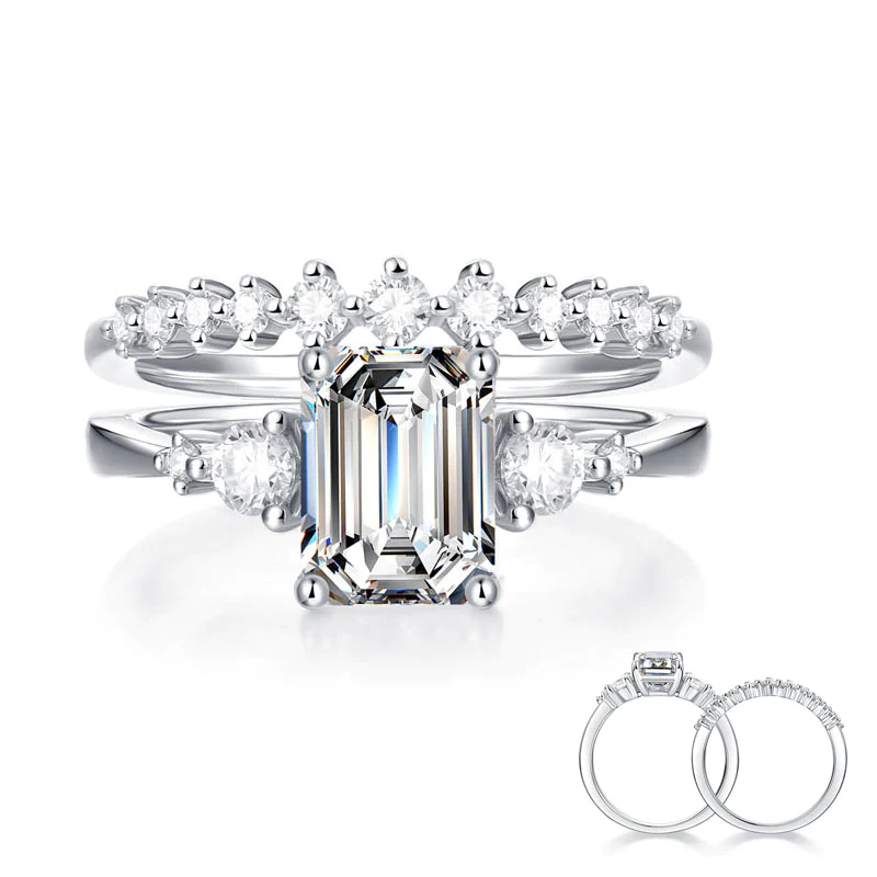 Aurielle Emerald Moissanite Ring Set (2 Ct) | Jewelsentials Aurielle Emerald Moissanite Ring Set (2 Ct)